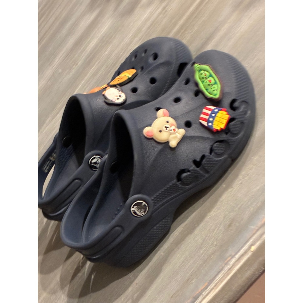 Crocs Kids Classic Clogs Navy Blue with Jibbitz Charms Size J3 10190 - Picture 2 of 7